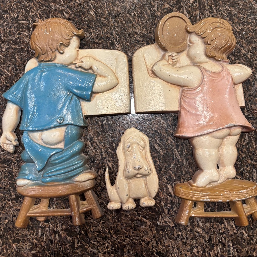 1966 Metal Child Bathroom Wall Plaques
